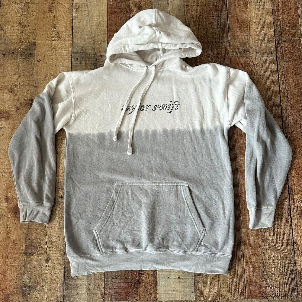 Taylor Swift Folklore Album Hoodie S Dip-Dye Gray & White Cotton/Polyester